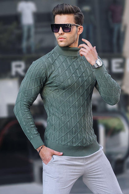 Khaki Turtleneck Men's Sweater 6833