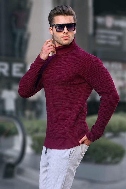 Claret Red Turtleneck Knitwear Sweater 6832