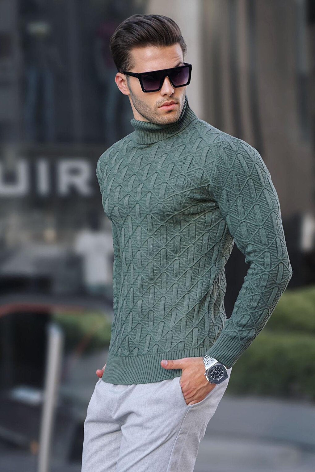 Khaki Turtleneck Men's Sweater 6833