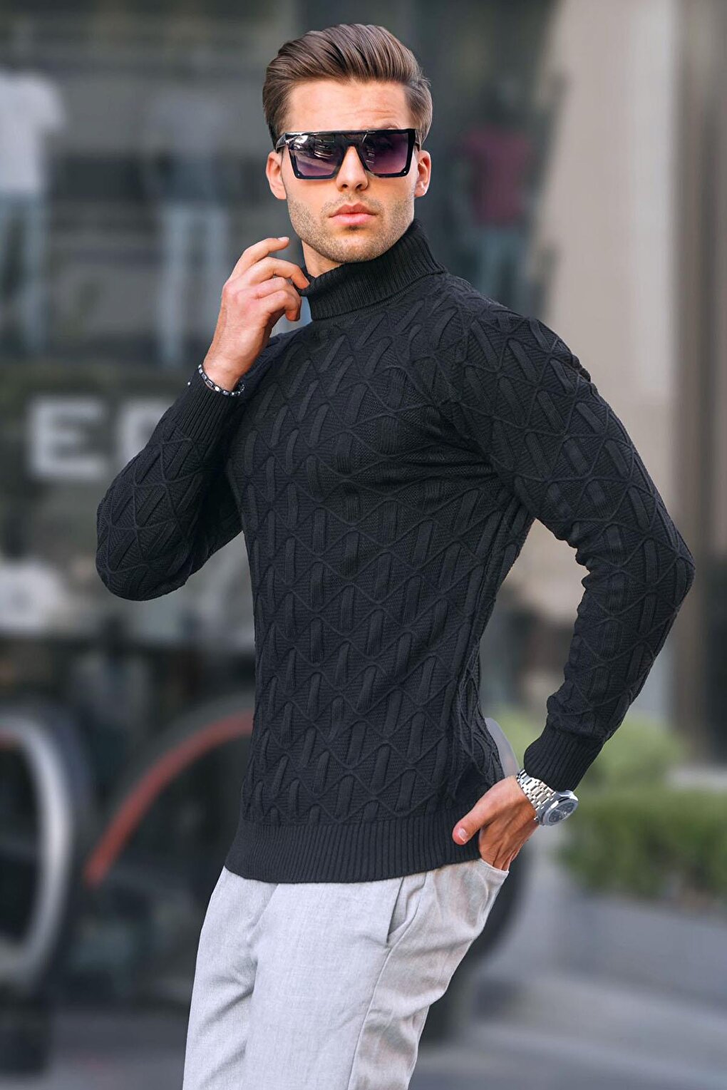 Black Turtleneck Men's Sweater 6833