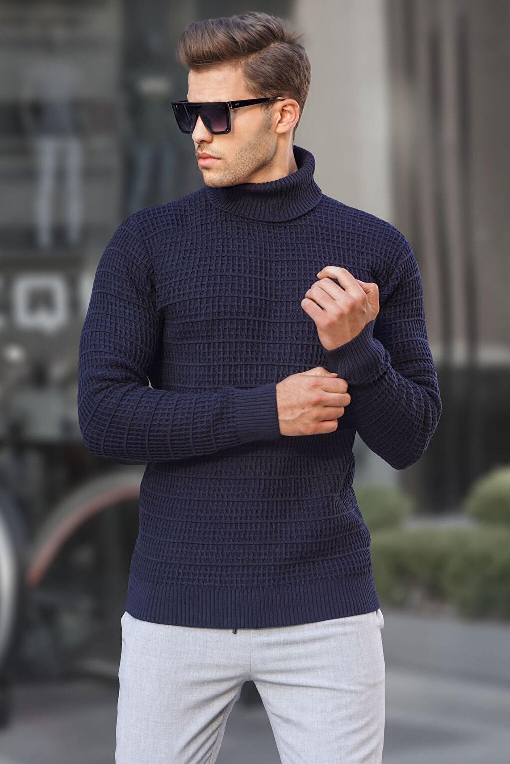 Navy Blue Turtleneck Knitwear Sweater 6832