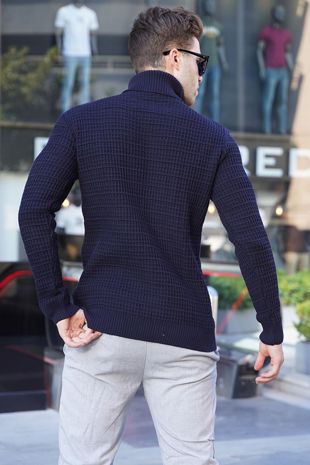 Navy Blue Turtleneck Knitwear Sweater 6832