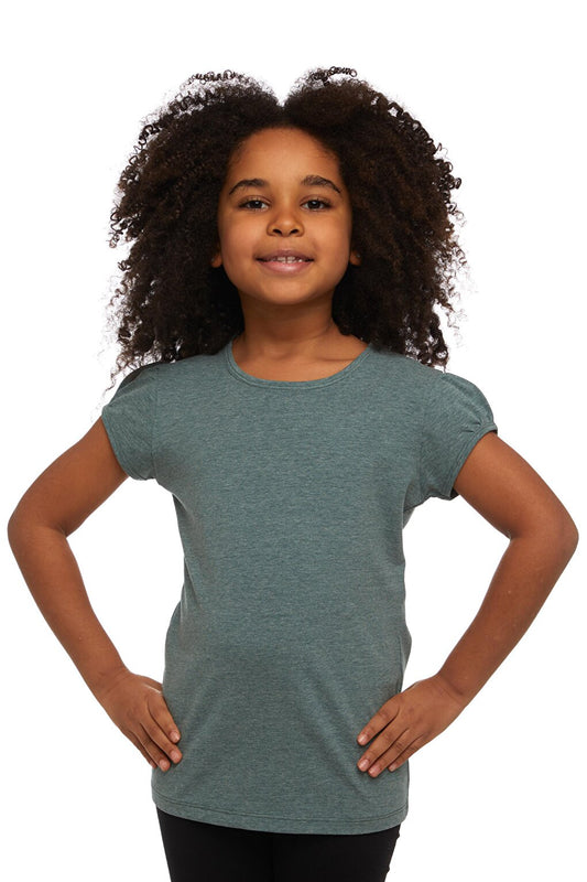 Dark Green Melange Girl's Short Sleeve Basic T-Shirt