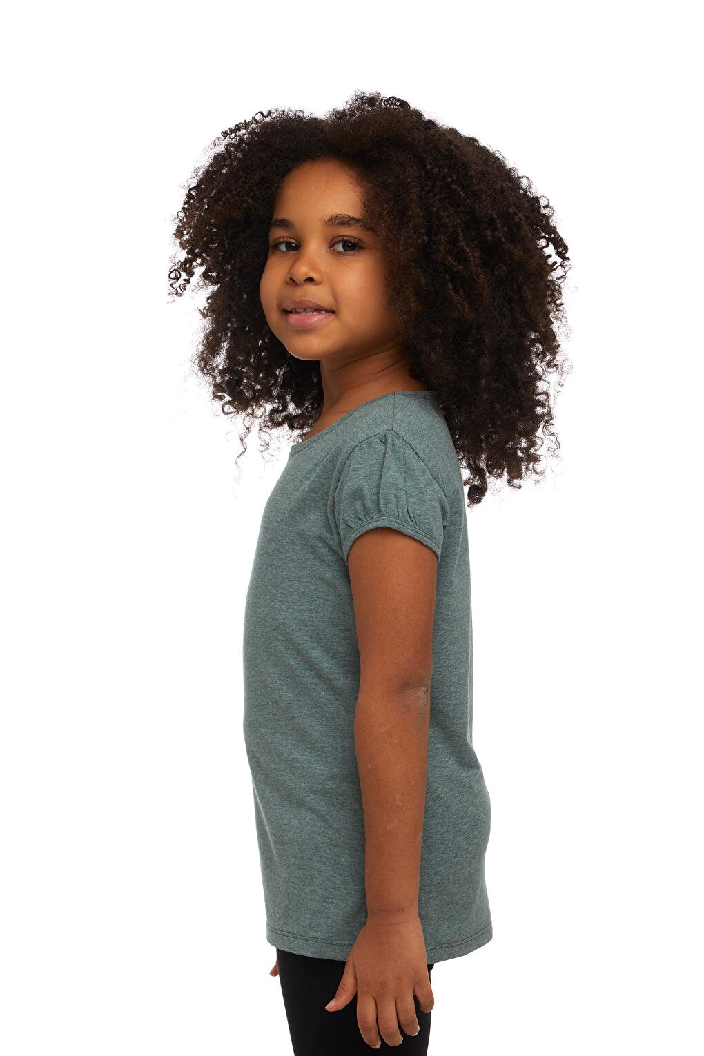 Dark Green Melange Girl's Short Sleeve Basic T-Shirt