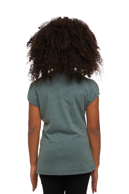 Dark Green Melange Girl's Short Sleeve Basic T-Shirt