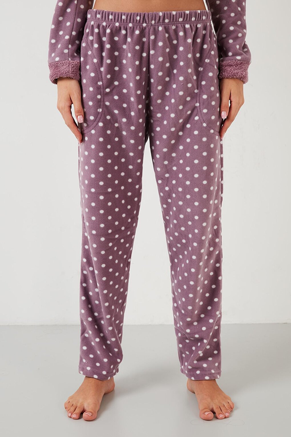 Printed Polka Dot Plush Pajama Set with Headband 6094120