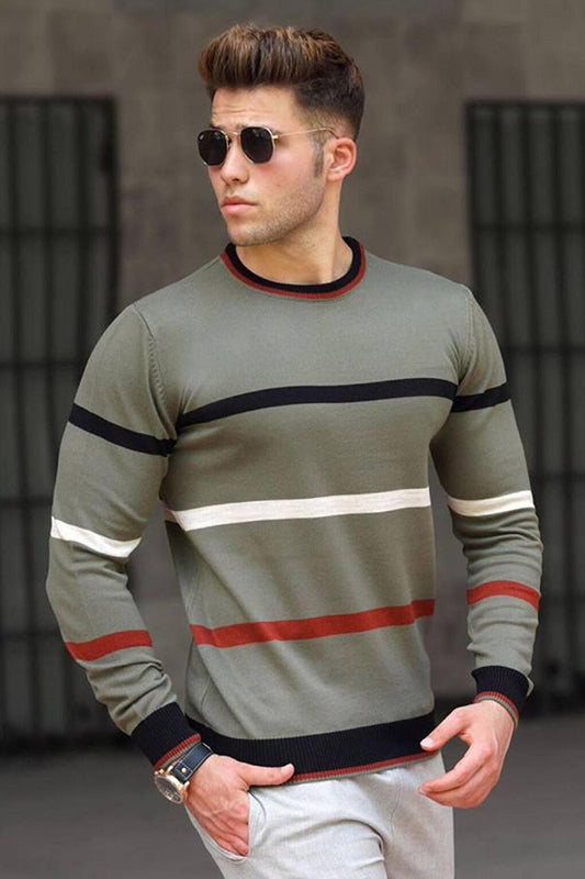 Khaki Striped Knitwear Sweater 5171