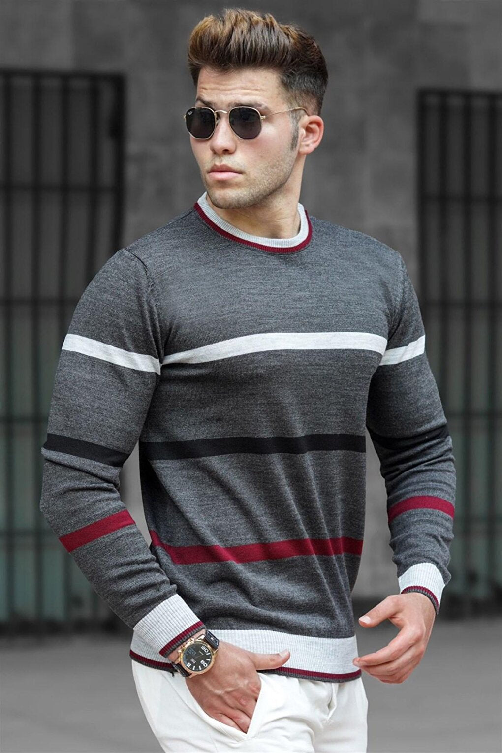 Anthracite Striped Knitwear Sweater 5171