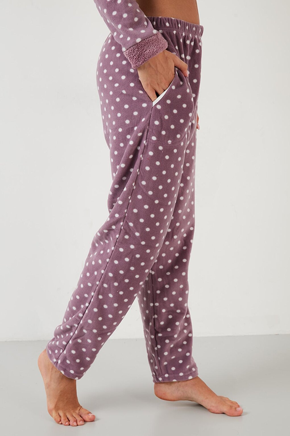 Printed Polka Dot Plush Pajama Set with Headband 6094120