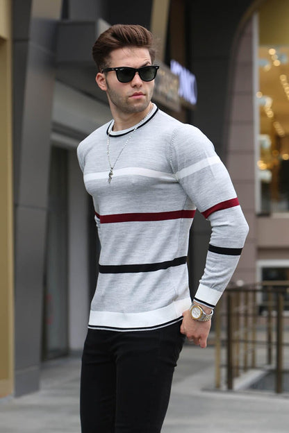 Gray Striped Knitwear Sweater 5171