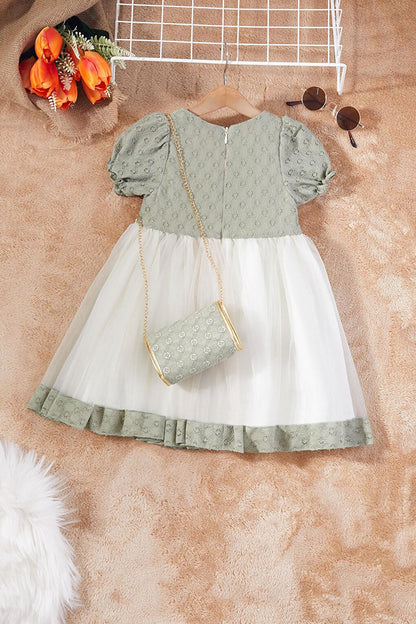 Girl's Tulle Dress with Green Pearl Stripe Bag 17253