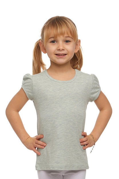 Light Green Melange Girl's Short Sleeve Basic T-Shirt