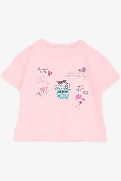 Girl's Crop T-Shirt Happiness Themed Pink (Ages 8-14)