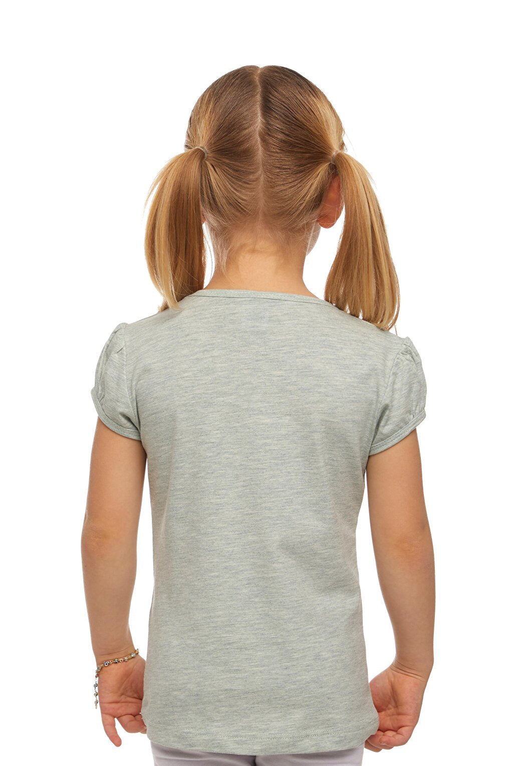 Light Green Melange Girl's Short Sleeve Basic T-Shirt