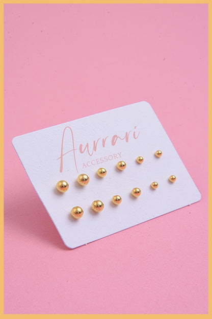 Gold 12-piece Ball Earring set