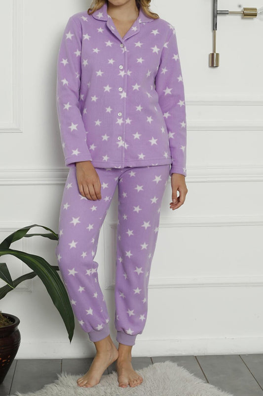 Women's Buttoned Plush Pajama Set Welsoft Shirt