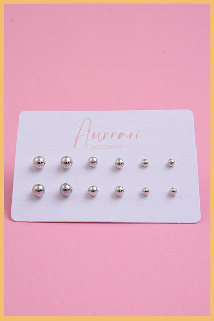 Silver 12-piece Ball Earring set