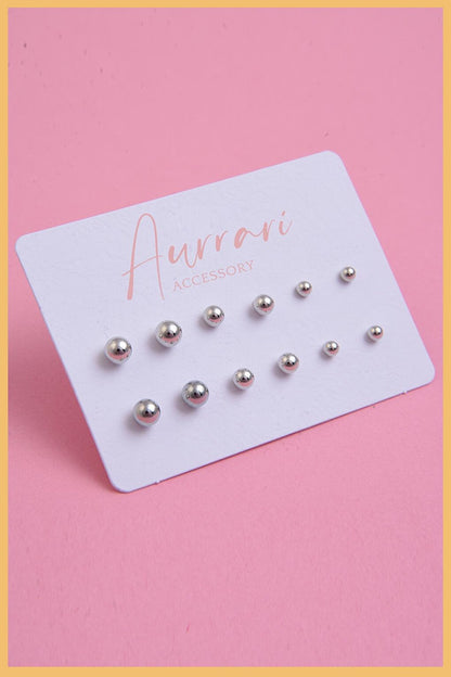 Silver 12-piece Ball Earring set