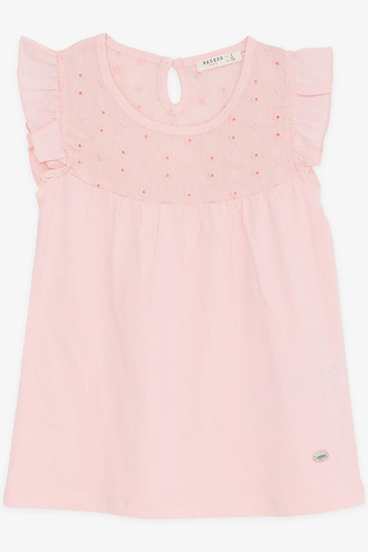 Girl's T-Shirt Frilly Embroidered Pink (4-8 Years)