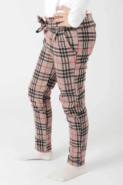 Girl's Plaid Belted Trend Trousers Ak2201