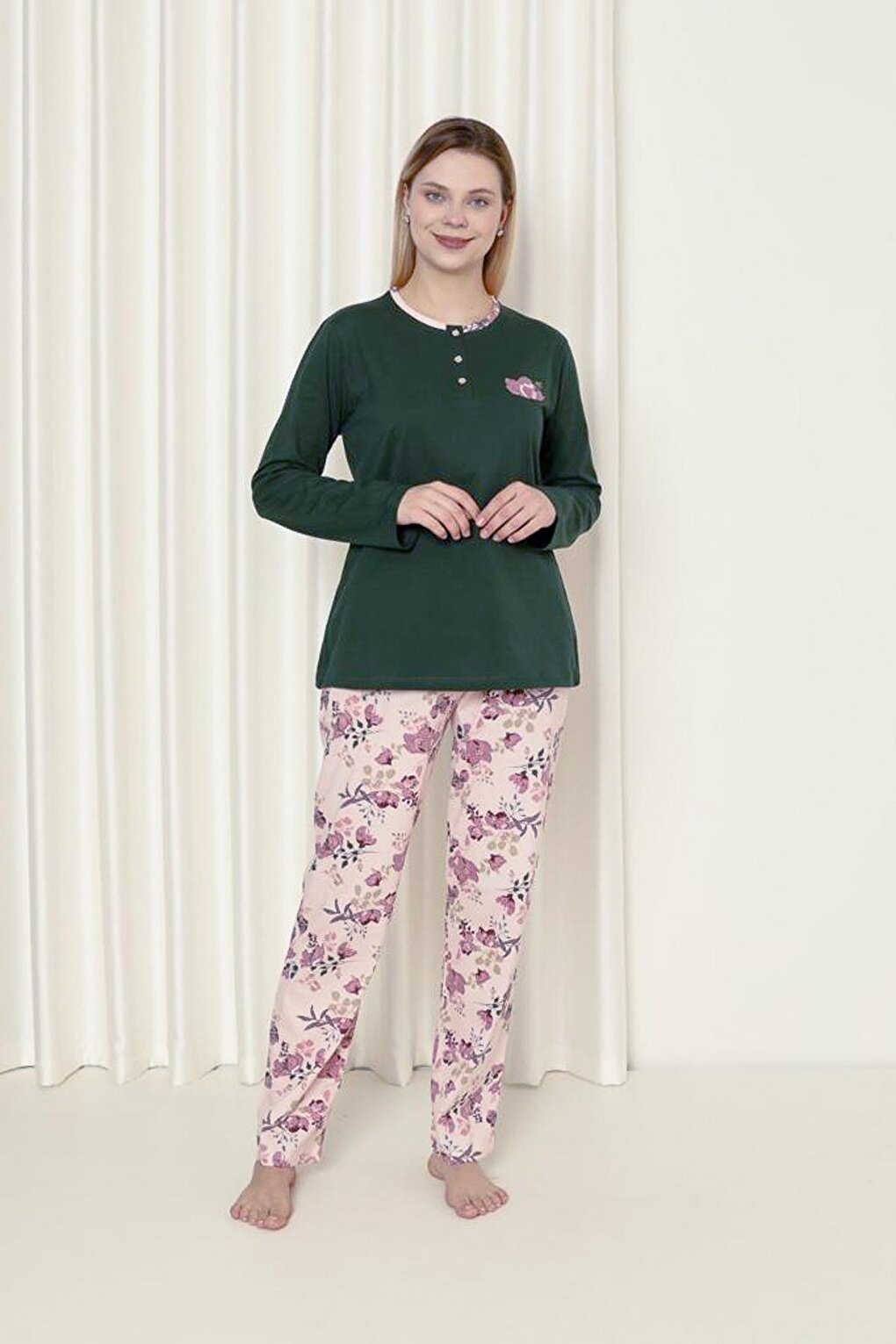 Women's Pajama Set Single Jersey Long Sleeve Floral Cotton Seasonal W20242241