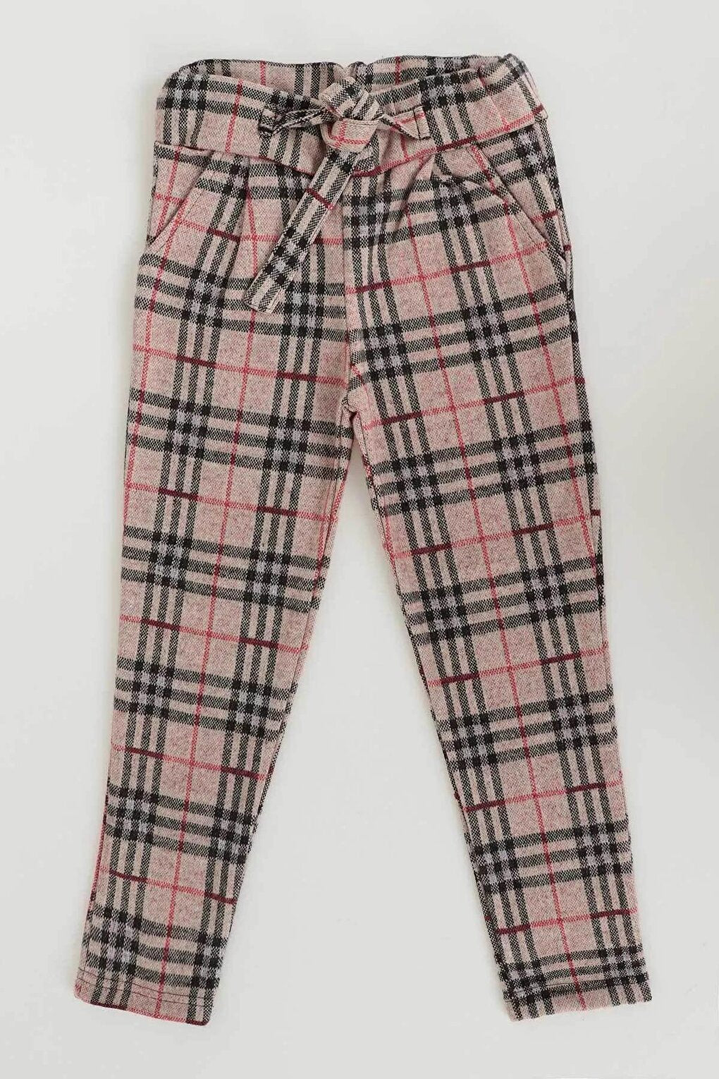 Girl's Plaid Belted Trend Trousers Ak2201