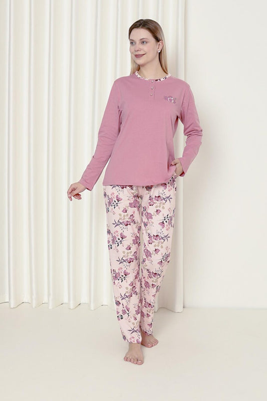 Women's Pajama Set Single Jersey Long Sleeve Floral Cotton Seasonal W20242241