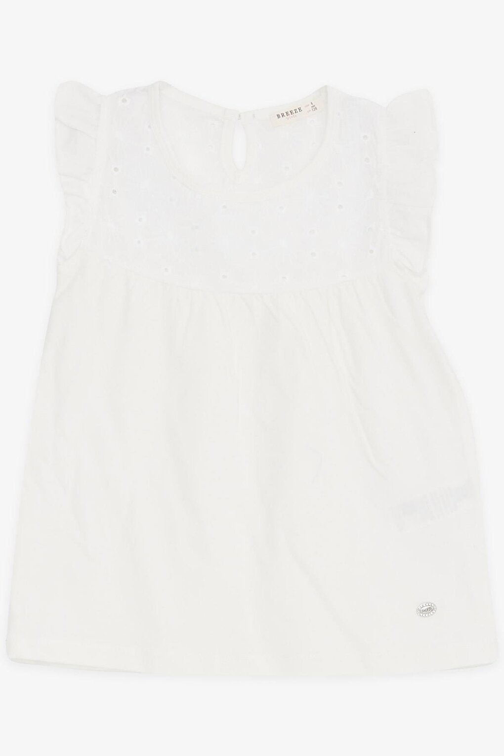 Girl's T-Shirt Frilly Embroidered Ecru (4-8 Years)