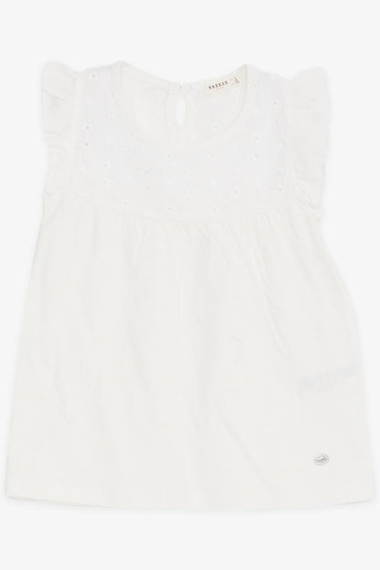 Girl's T-Shirt Frilly Embroidered Ecru (4-8 Years)