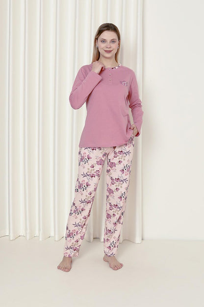 Women's Pajama Set Single Jersey Long Sleeve Floral Cotton Seasonal W20242241