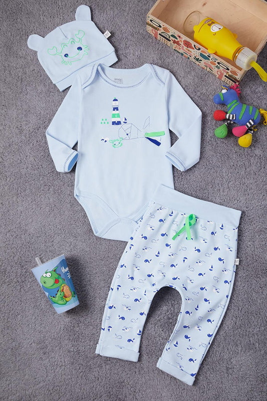 Fish Printed Snap Fastener Baby Boy Set 16723