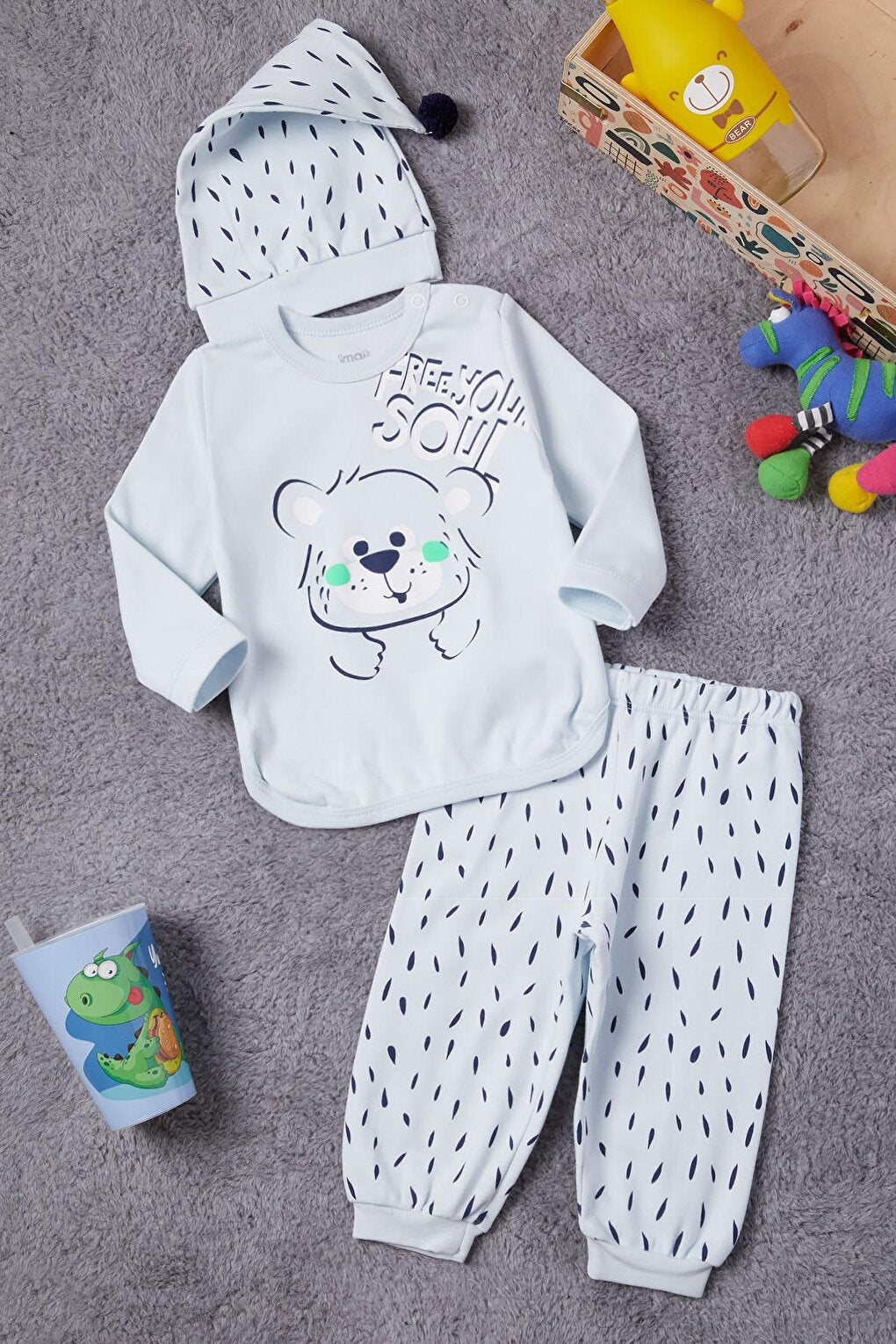 Baby Boy Tracksuit Set with Teddy Bear Printed Hat 16722