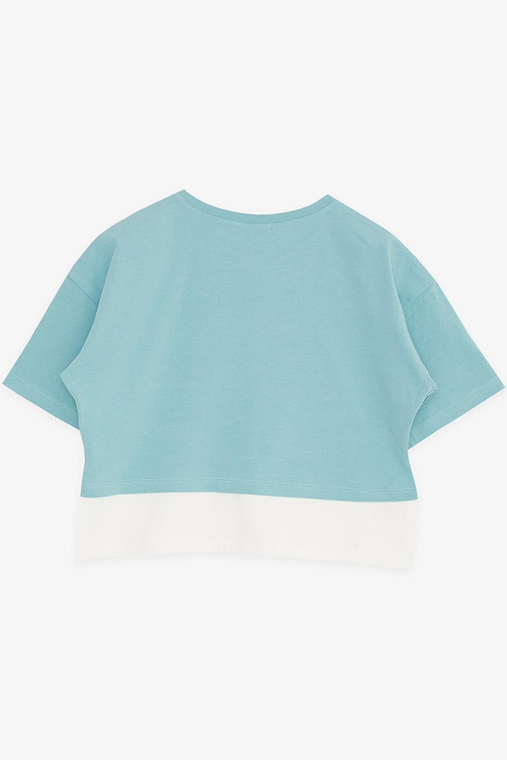 Girl's Crop T-Shirt with Text Print and Slits on the Sides, Mint Green (Ages 9-14)