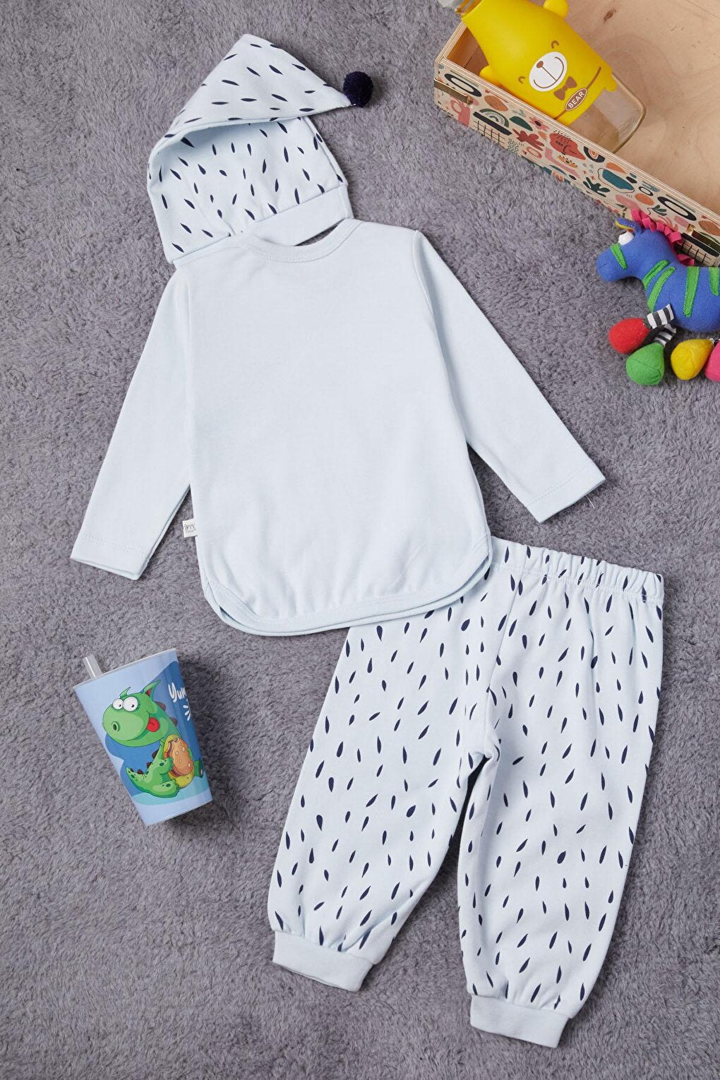 Baby Boy Tracksuit Set with Teddy Bear Printed Hat 16722