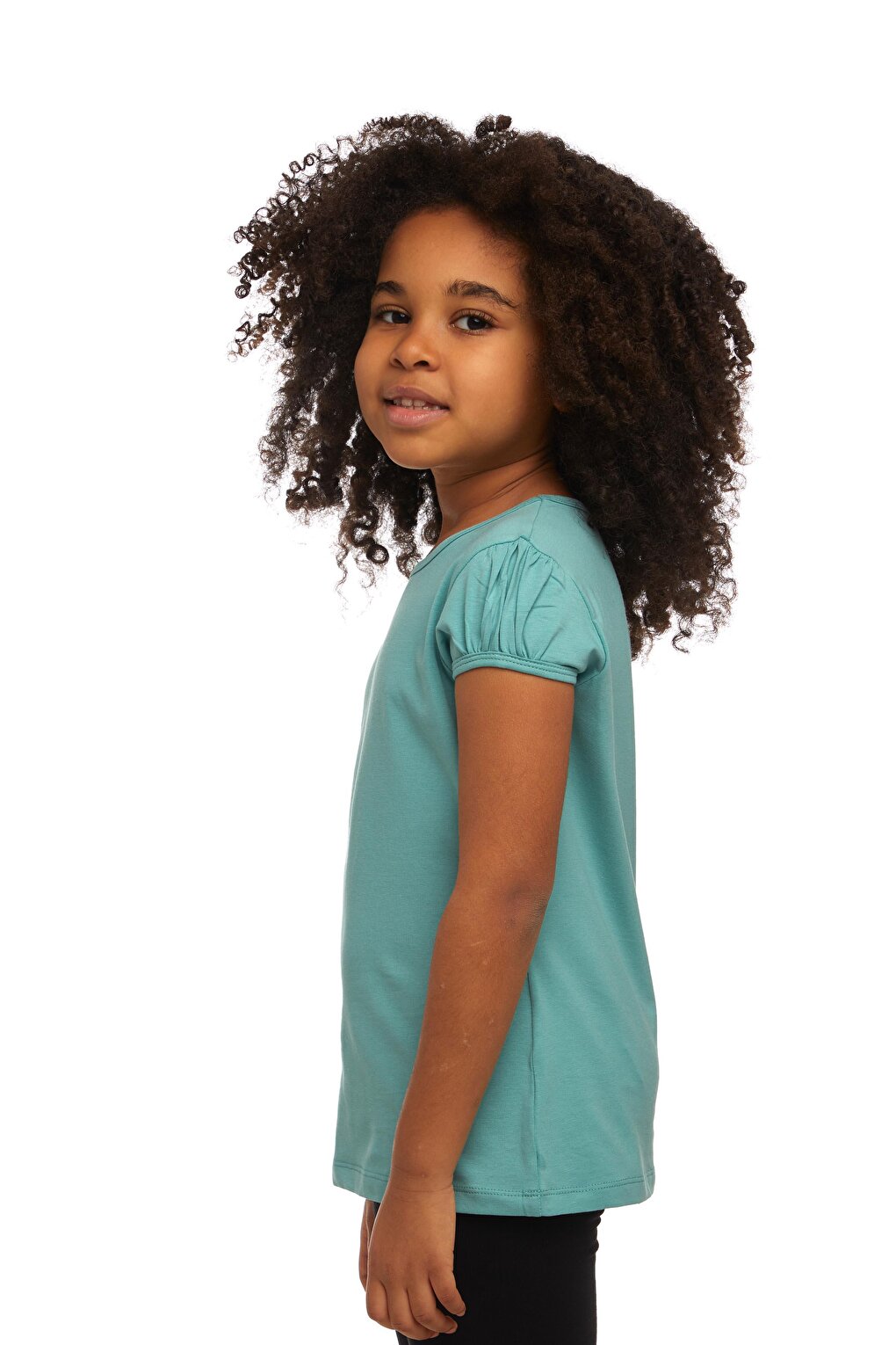 Çağla Green Girl's Short Sleeve Basic T-Shirt