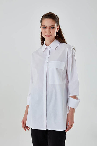 Cut-Cuffed White Shirt Tunic