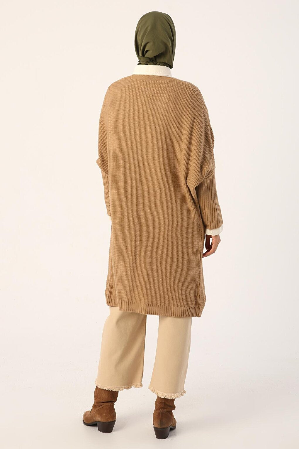 Camel Open Front T-Sleeve Knitwear Cardigan