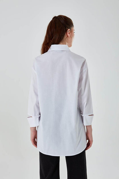 Cut-Cuffed White Shirt Tunic