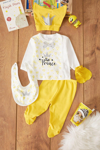 Baby Boy Set of 5 with Yellow Prince Printed Hat 17522