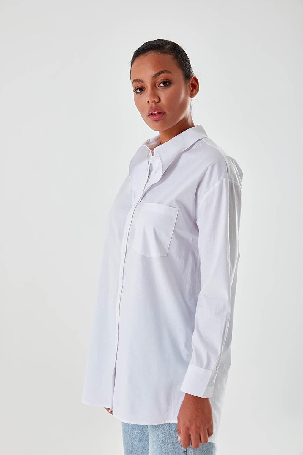 Collar Detailed White Shirt Tunic