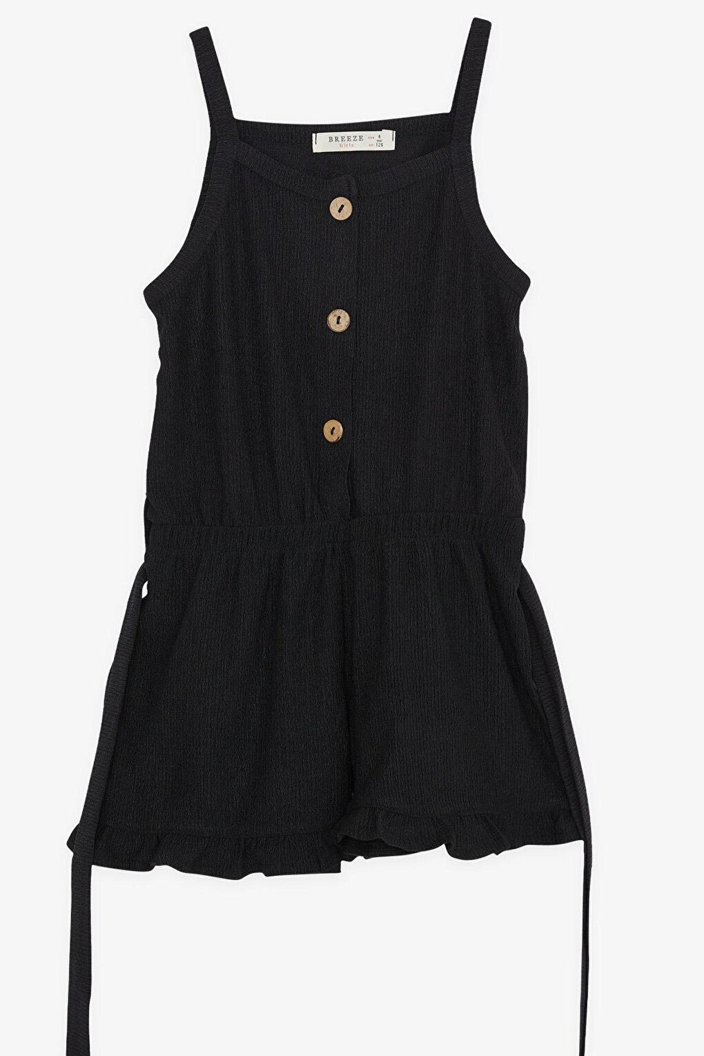 Girl's Jumpsuit with Shorts Buttoned Belted Waist Black (4-9 Years)