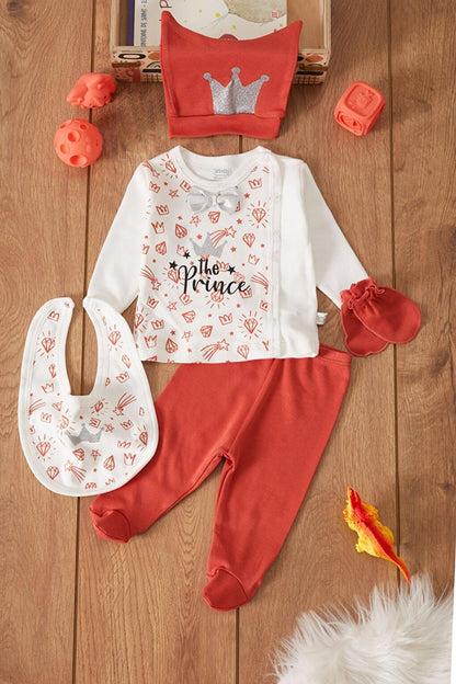 5-Piece Baby Boy Bodysuit Set with Tile Prince Printed Hat 17518