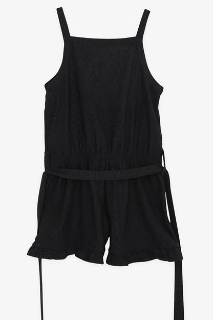 Girl's Jumpsuit with Shorts Buttoned Belted Waist Black (4-9 Years)