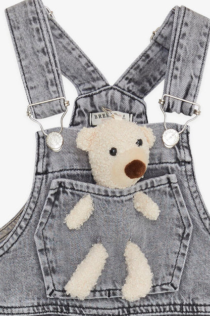 Girl's Jean Salopet with Teddy Bear Accessory Anthracite