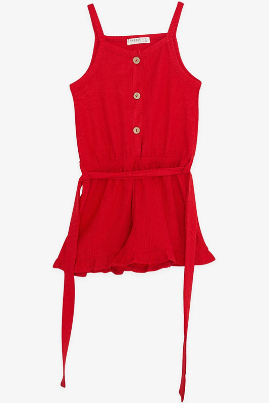 Girl's Jumpsuit with Shorts Buttoned Belted Waist Red (4-9 Years)