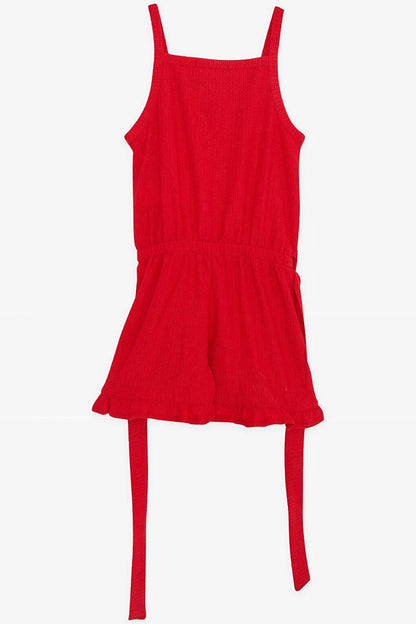 Girl's Jumpsuit with Shorts Buttoned Belted Waist Red (4-9 Years)