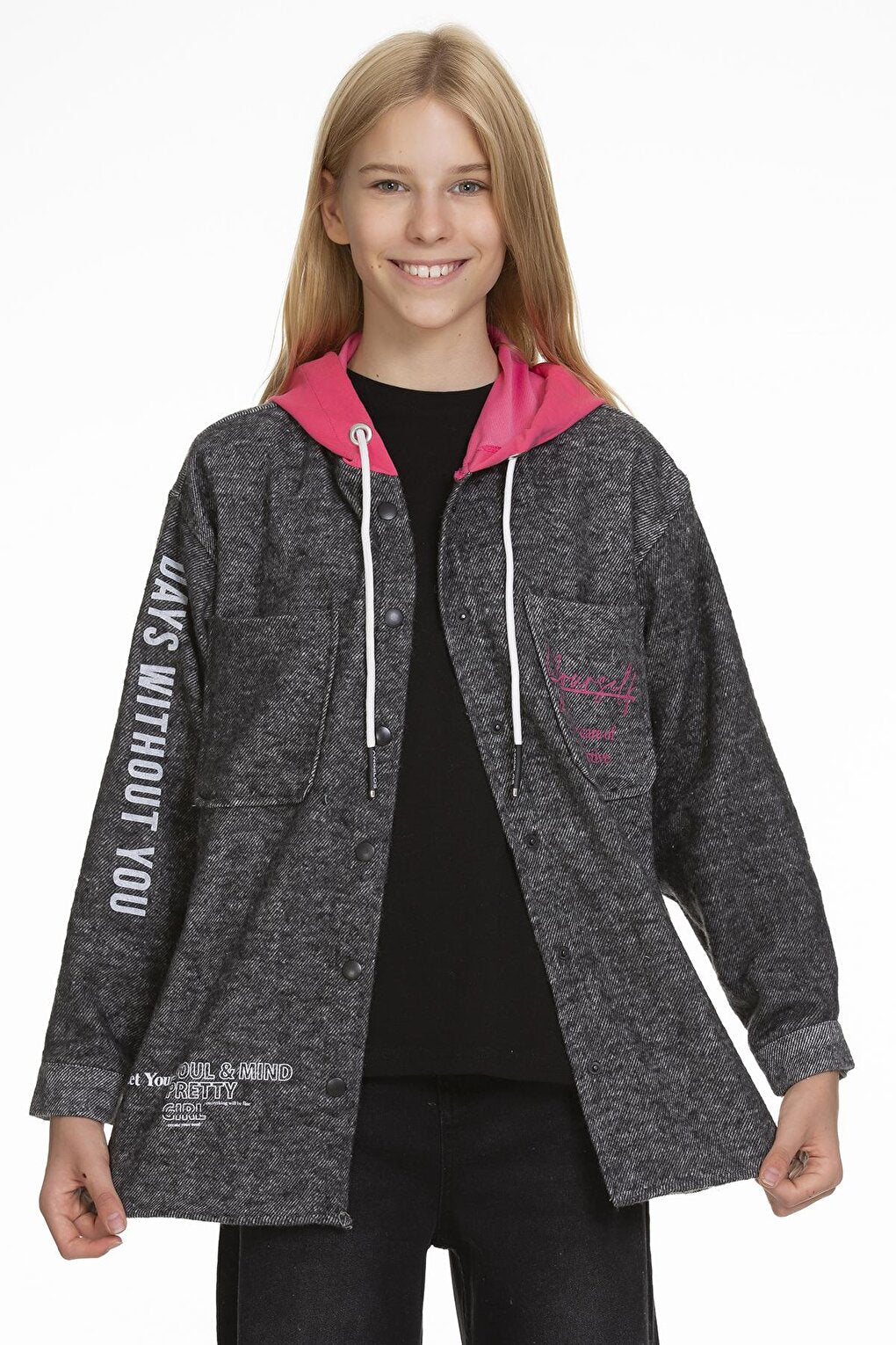 Girl's Hooded Printed Shirt 9-14 Years Lx167