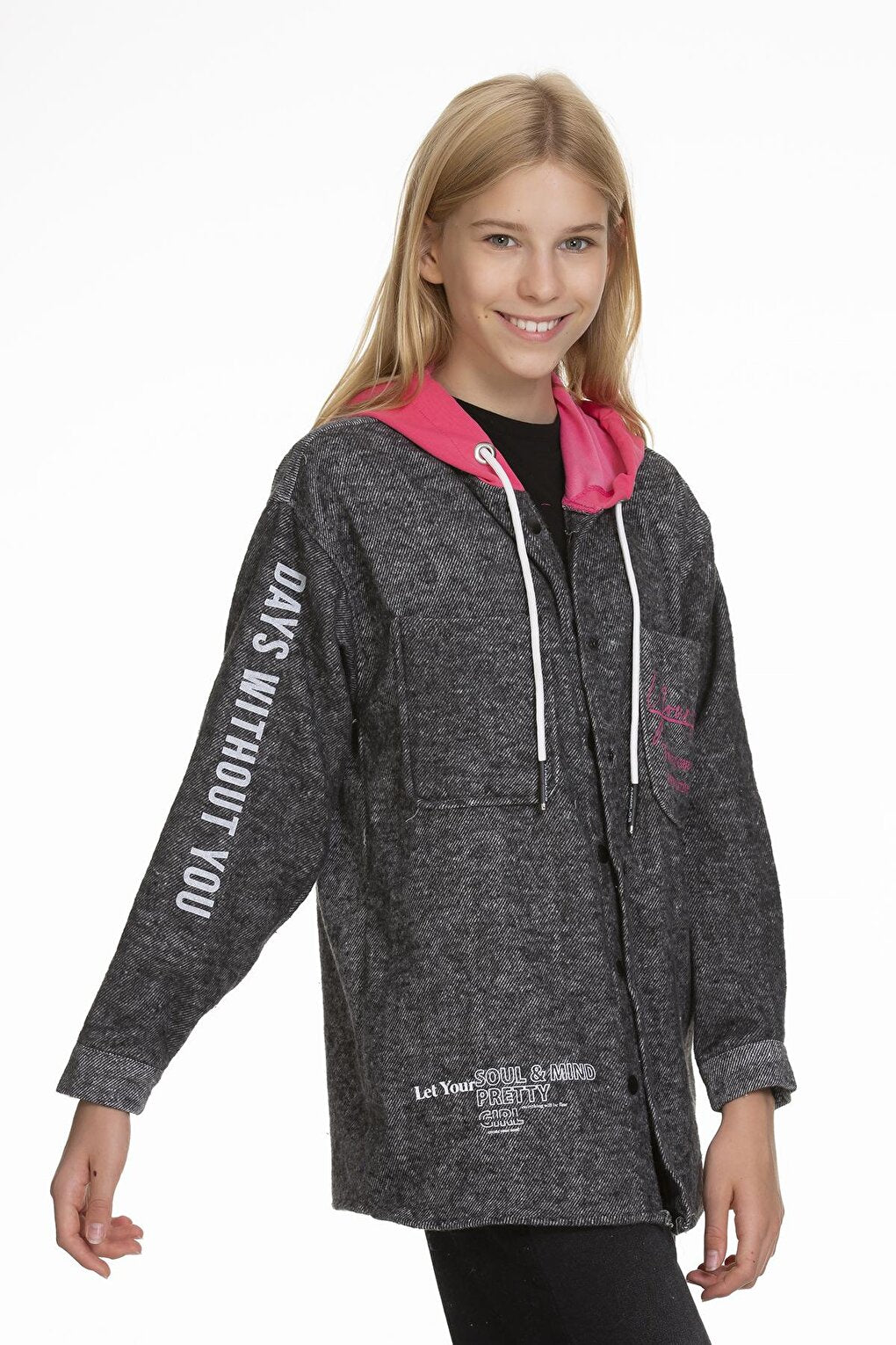 Girl's Hooded Printed Shirt 9-14 Years Lx167