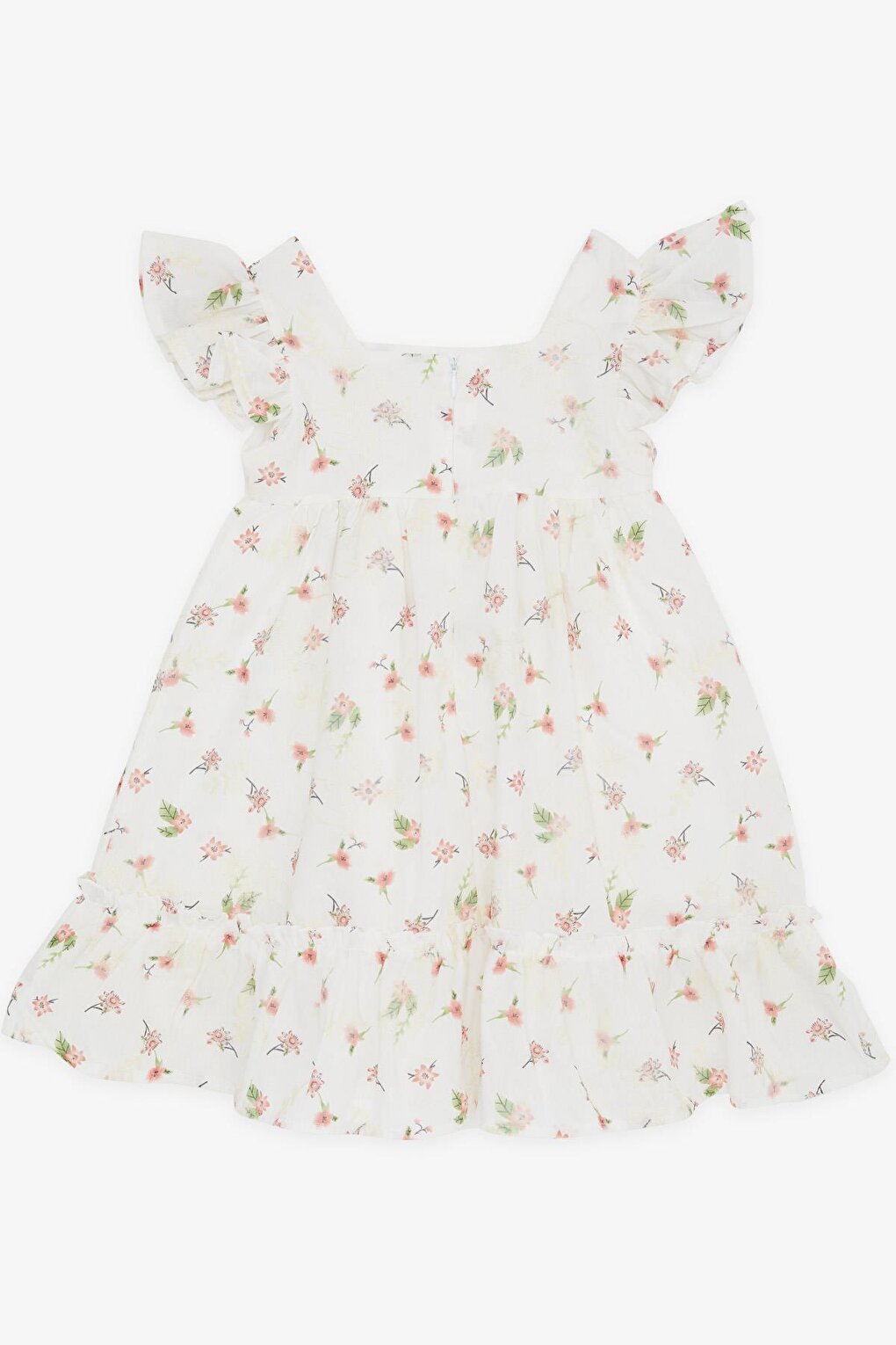 Girl's Dress Floral Frilled Embroidered Ecru (Age 2-6)