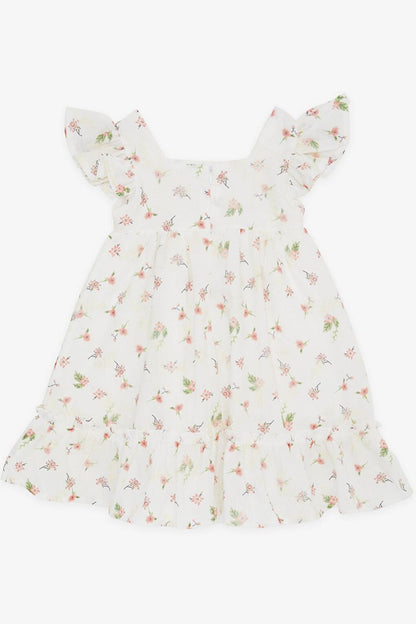 Girl's Dress Floral Frilled Embroidered Ecru (Age 2-6)